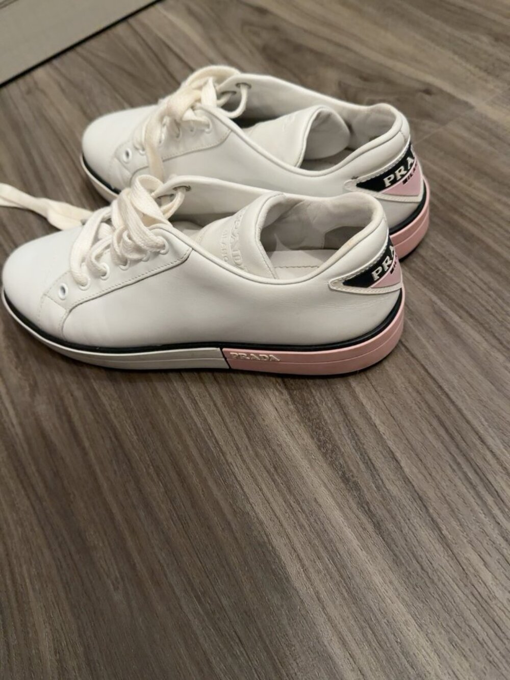 Prada White & Pink Leather Low-Top Sneakers EU 37.5
